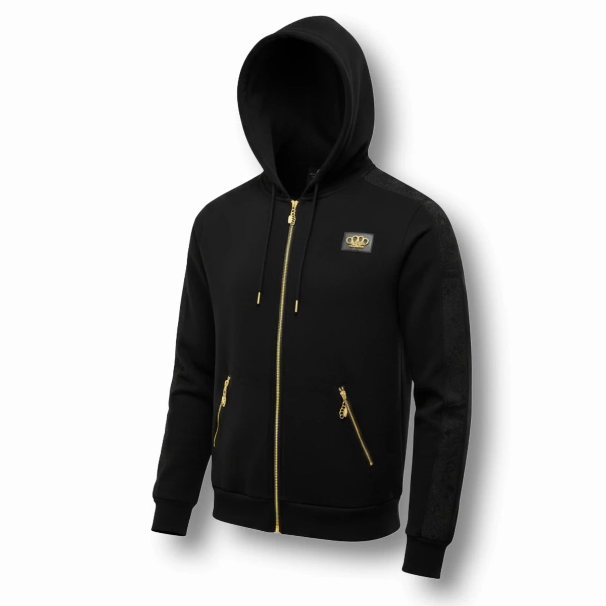 Mi Vida Loca LFR tracksuit hoodie in black with gold zip and MVL logo, front