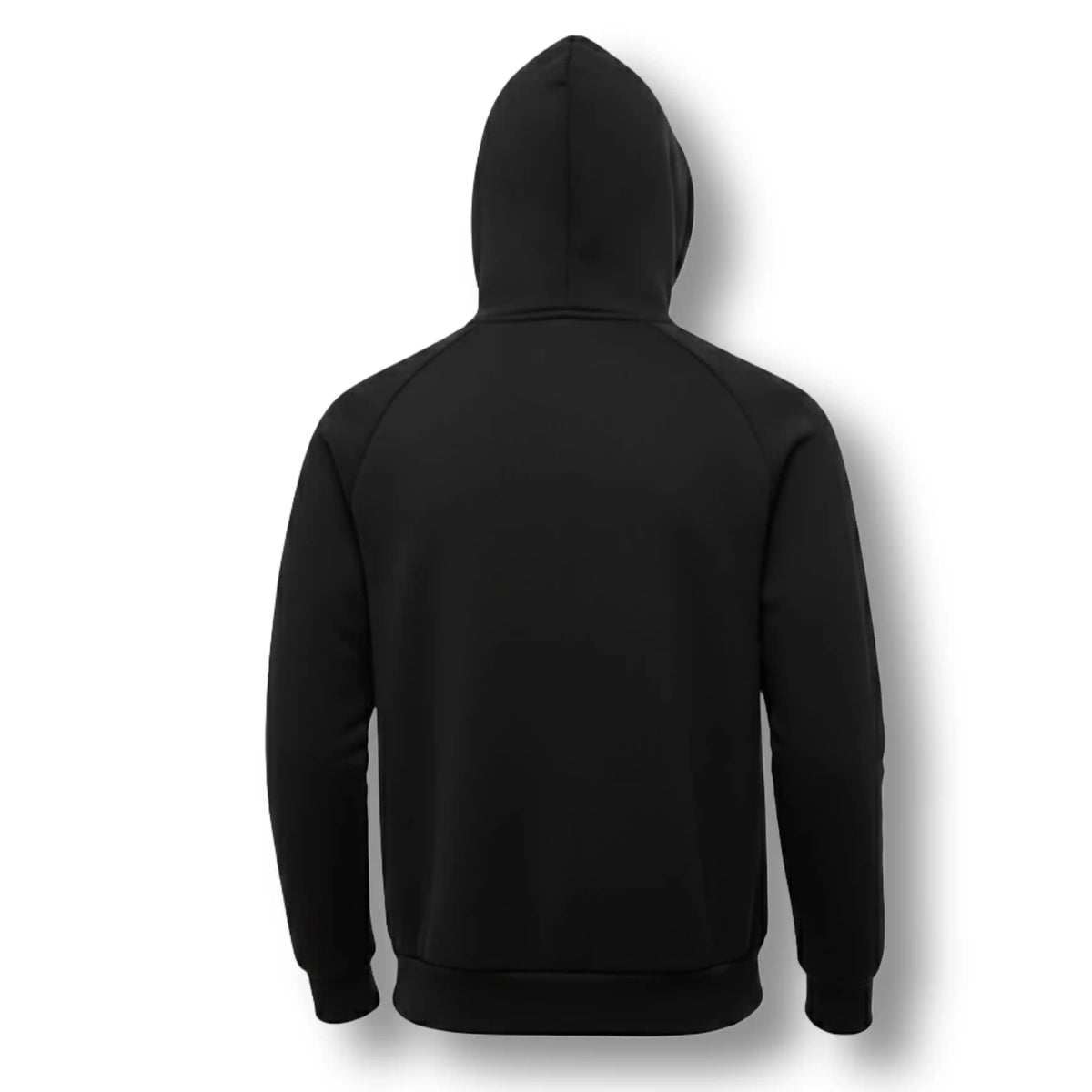 MVL LFR tracksuit hoodie in black, back on a white background