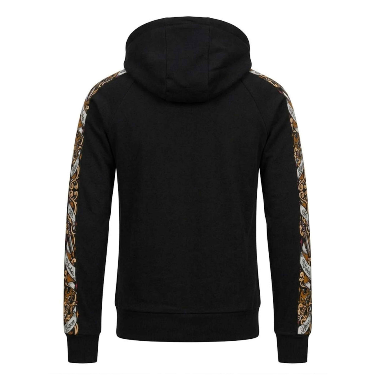 Hoodie de survêtement Savage ornate noir avec manches ornementées, dos sur fond blanc
