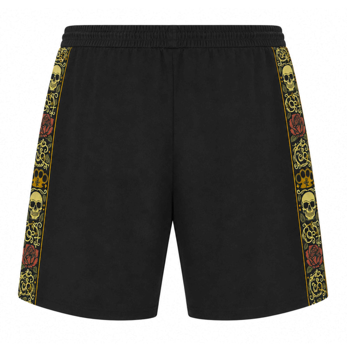 MVL Calavera jogger short zwart, achterkant met geborduurde band met skulls en rozen
