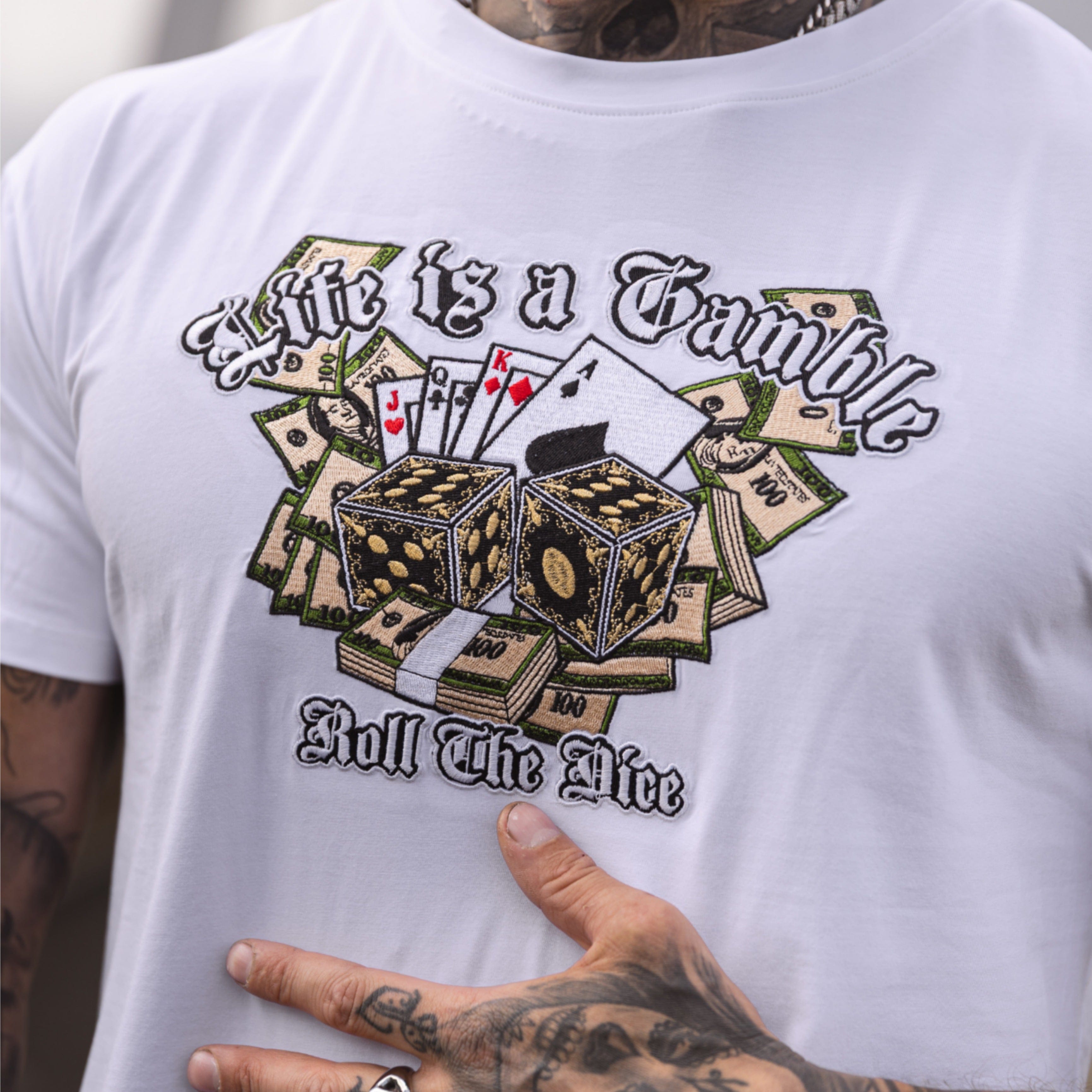 MVL Life is a gamble embroidery T-shirt - white