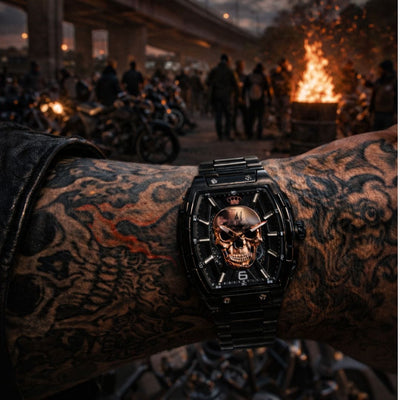 MVL Automatic Skull Watch Japan Movement / Steel Band Black/Black