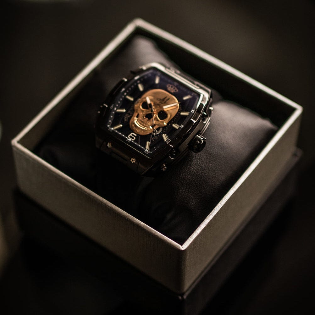 MVL Automatic skull watch japan movement / silicon band - black/black