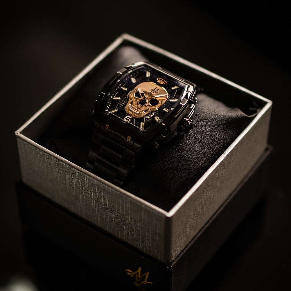MVL Automatic skull watch japan movement / steel band black/black