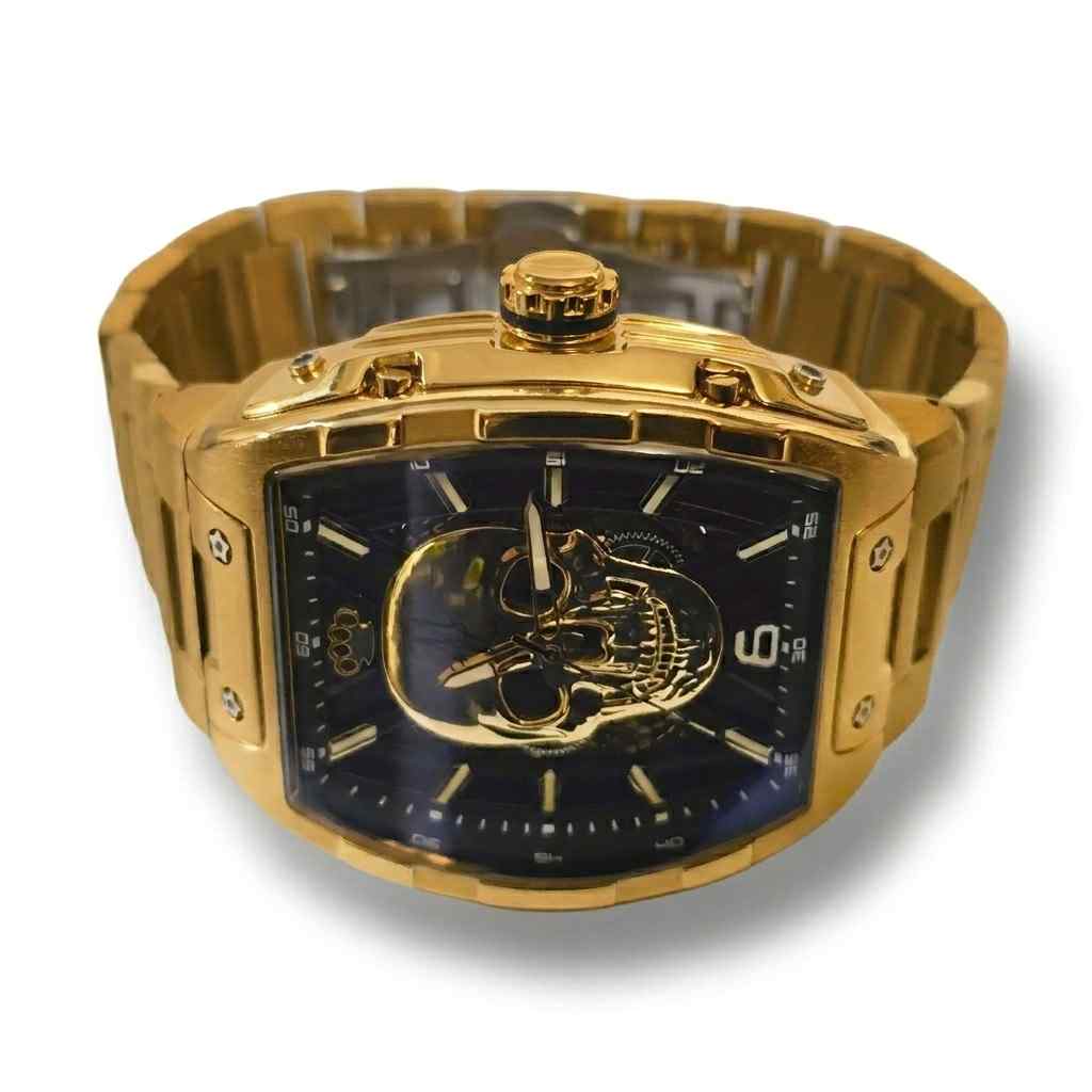 MVL Automatic skull watch japan movement - steel band - polished gold