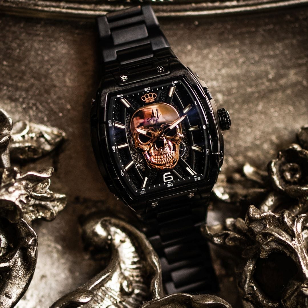 MVL Automatic Skull Watch Japan Movement / Steel Band Black/Black