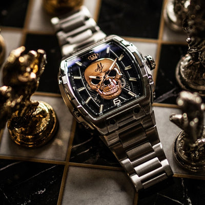 MVL Automatic Skull Watch Japan Movement - Steel Band - Silver