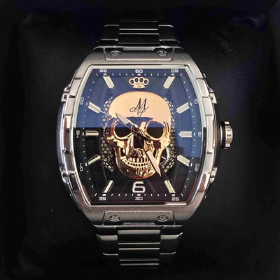 MVL Automatic Skull Watch Japan Movement - Steel Band - Silver