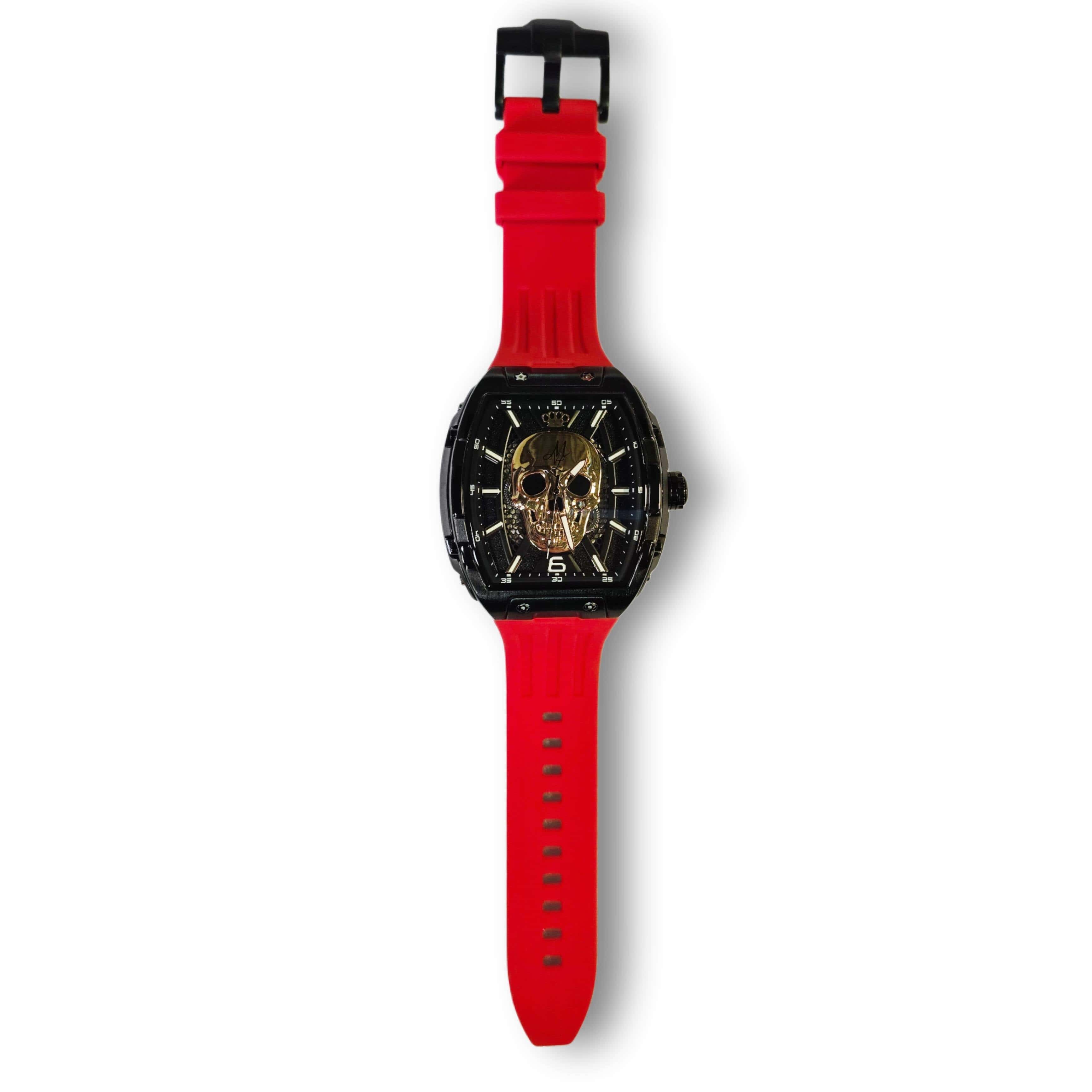MVL Automatic skull watch silicon band - black/red