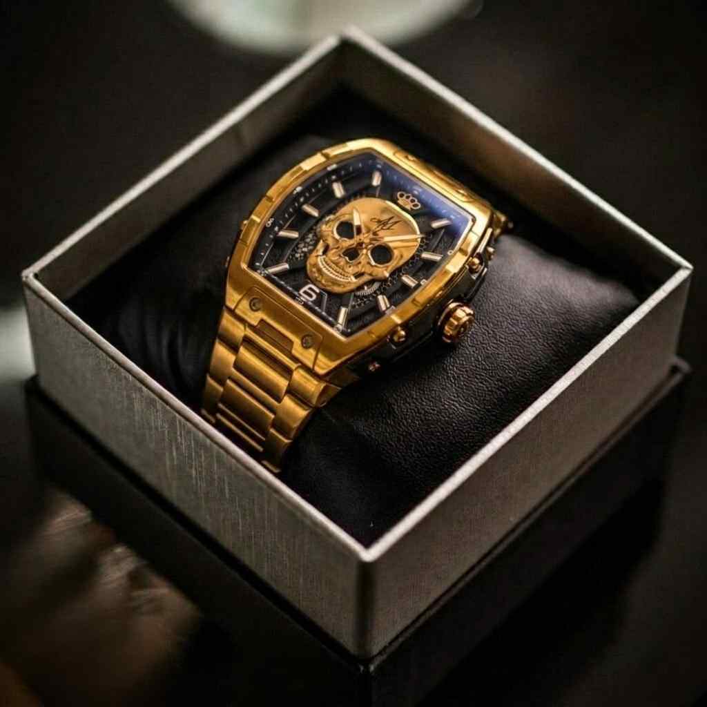 MVL Automatic skull watch japan movement - steel band - polished gold