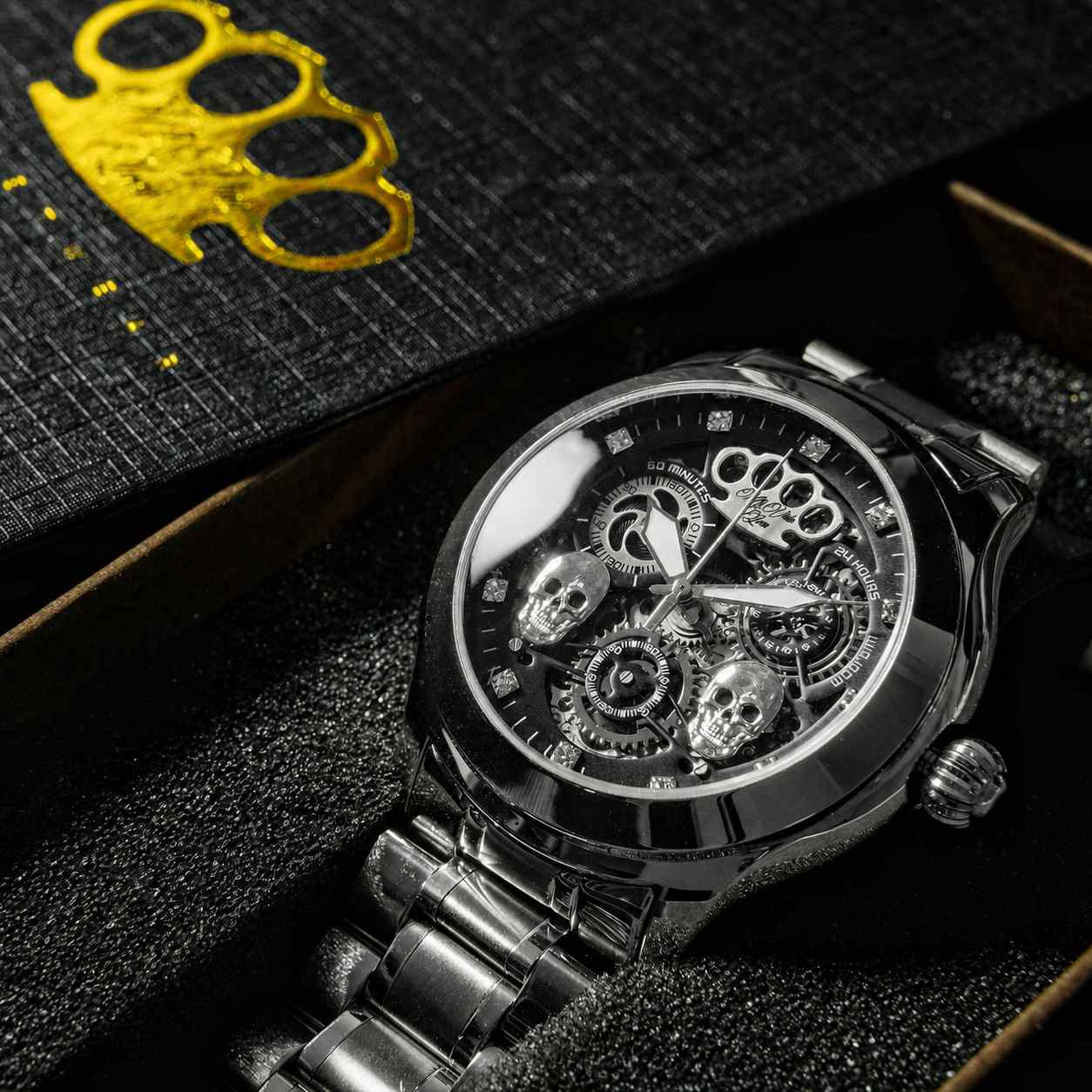 MVL "Double skull" automatic wrist watch - silver/silver